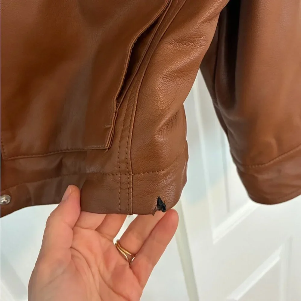 Kenneth Cole Faux Leather Bomber Jacket XS - Picture 2 of 6